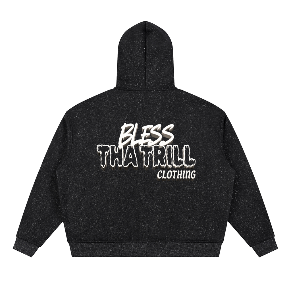 Bless Tha Trill Graphic Black or Gray Sparkle Full Zip Hoodie