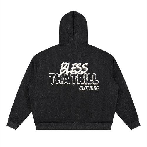 Bless Tha Trill Graphic Black or Gray Sparkle Full Zip Hoodie