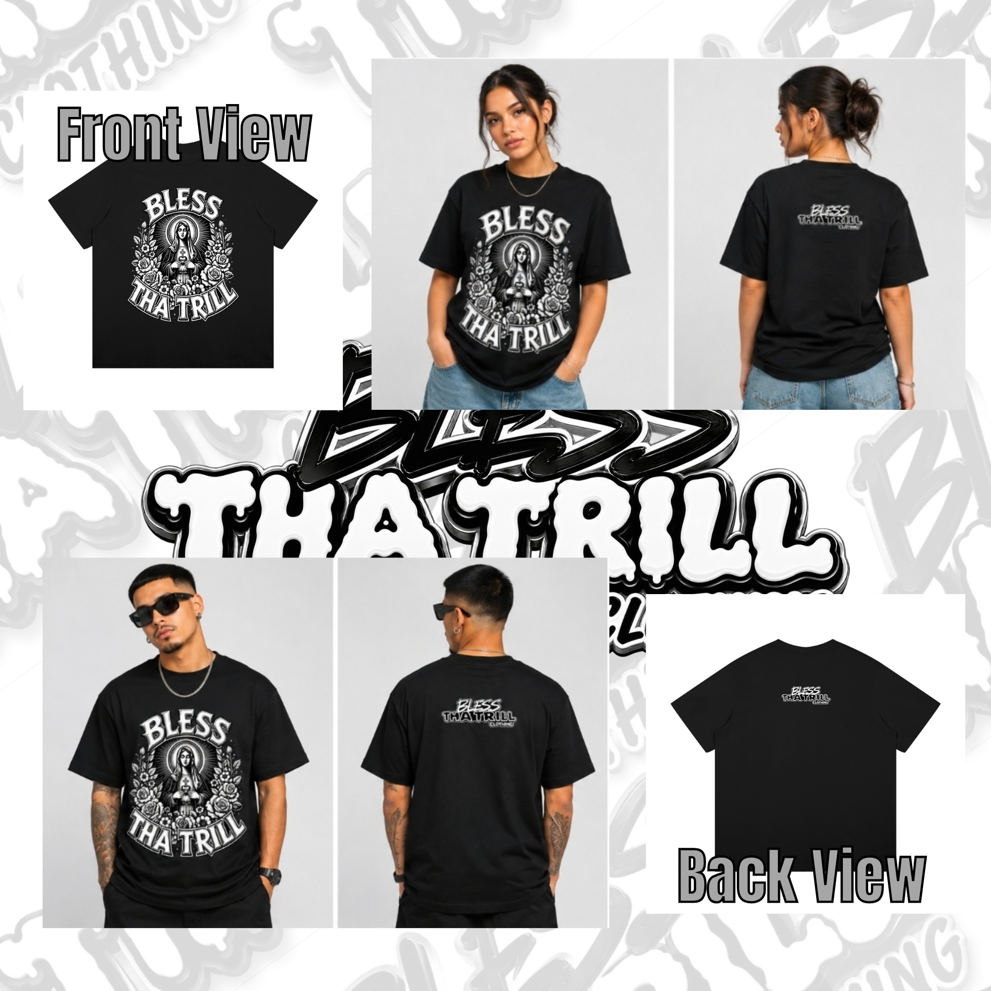 "Virgin Mary" (BlessThaTrill) Graphic Black or White T-Shirt