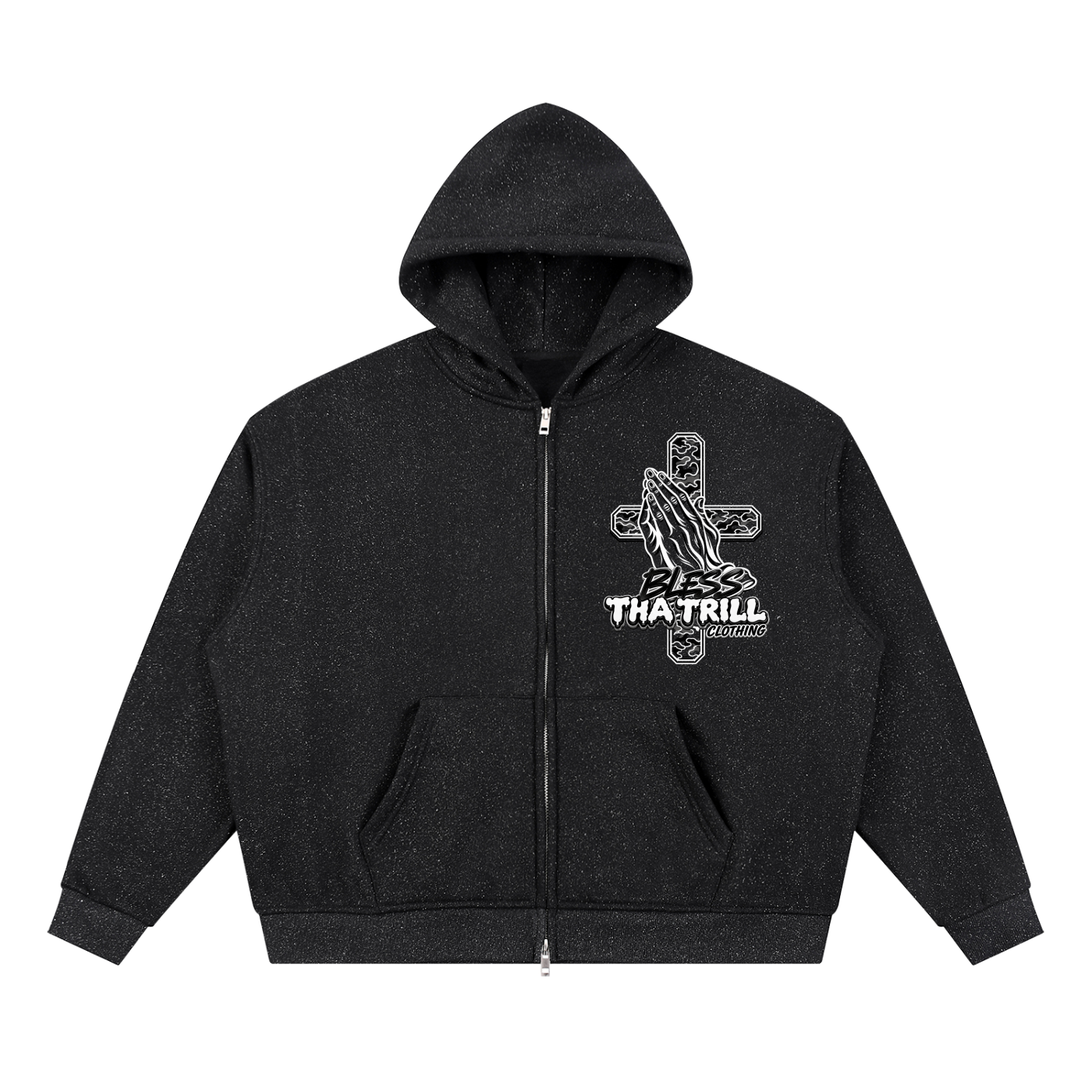 Bless Tha Trill Graphic Black or Gray Sparkle Full Zip Hoodie