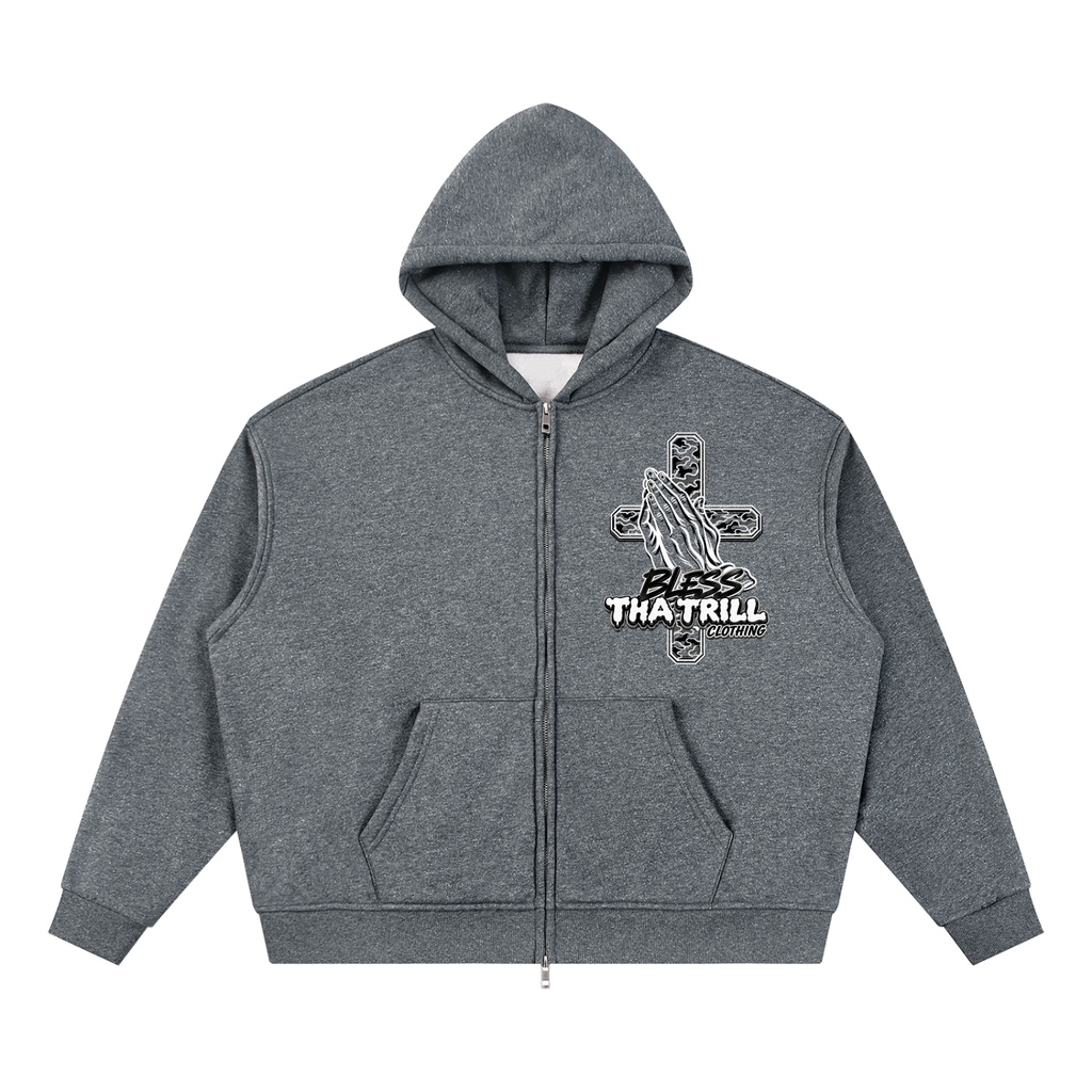 Bless Tha Trill Graphic Black or Gray Sparkle Full Zip Hoodie