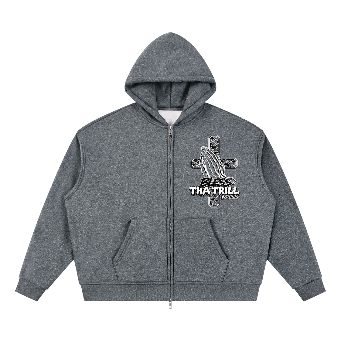 Bless Tha Trill Graphic Black or Gray Sparkle Full Zip Hoodie