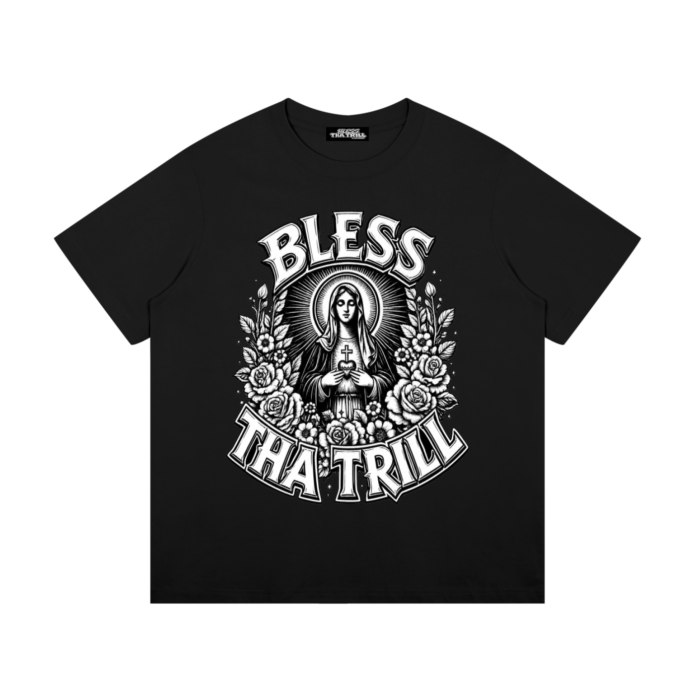 "Virgin Mary" (BlessThaTrill) Graphic Black or White T-Shirt