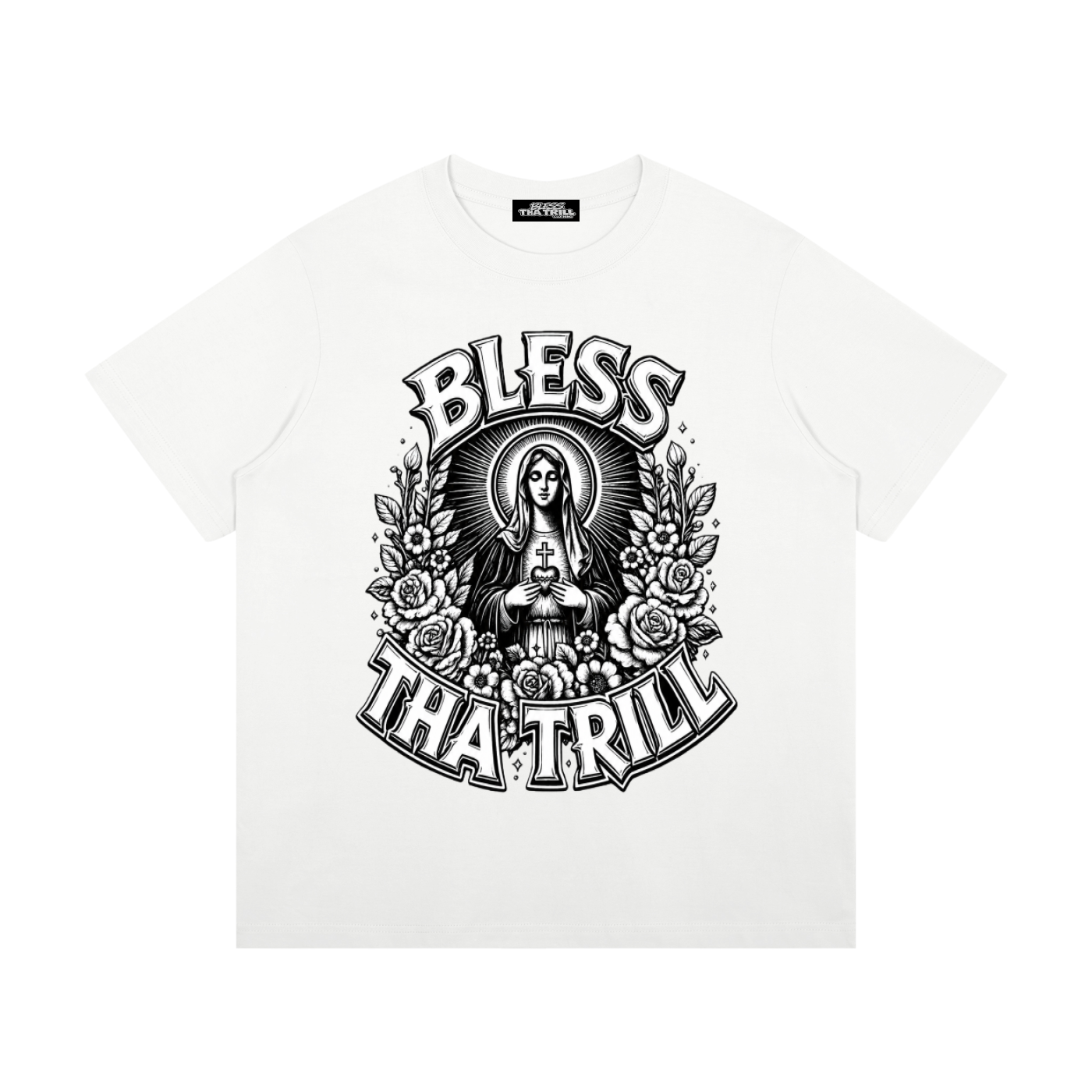 "Virgin Mary" (BlessThaTrill) Graphic Black or White T-Shirt
